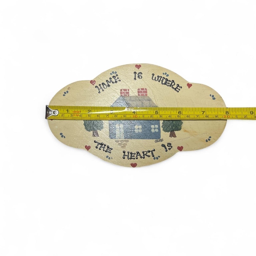 Vintage Cottagecore Home Is Where The Heart Is Handpainted Wood Wall Plaque Rare - Picture 4 of 8